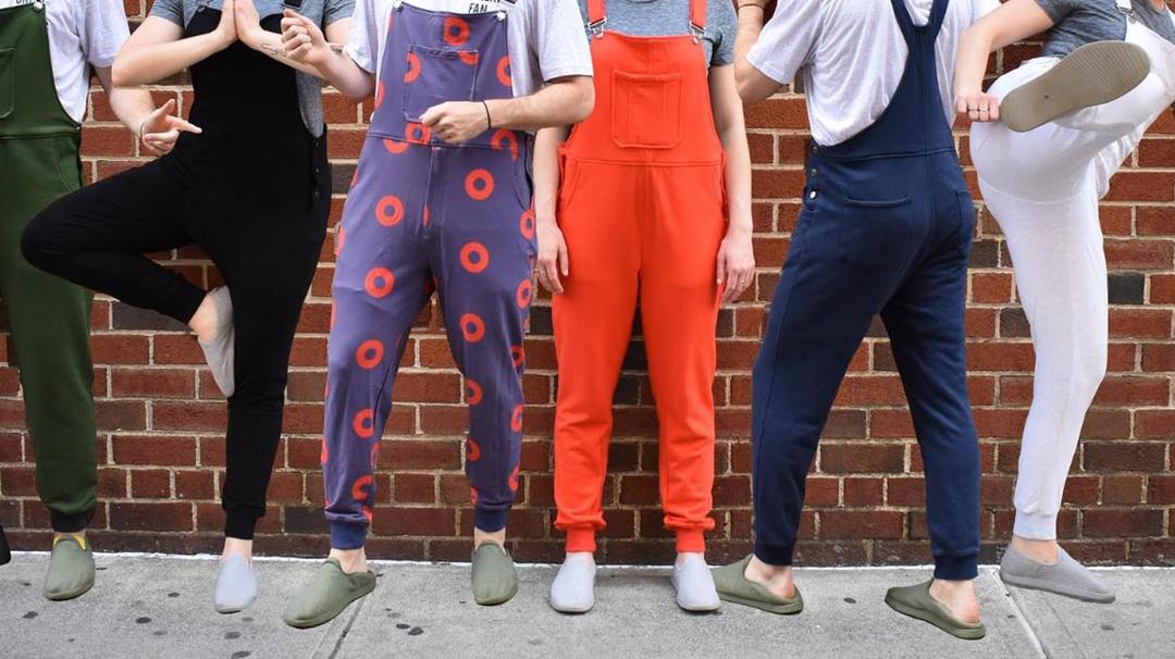 Photo of models wearing sweat overalls called swoveralls